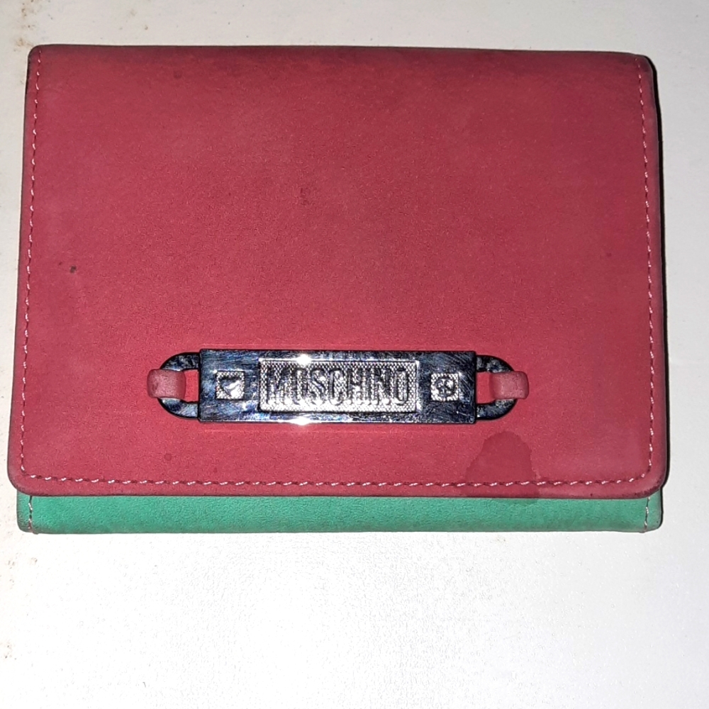 Moschino wallet suede womens pink n green
